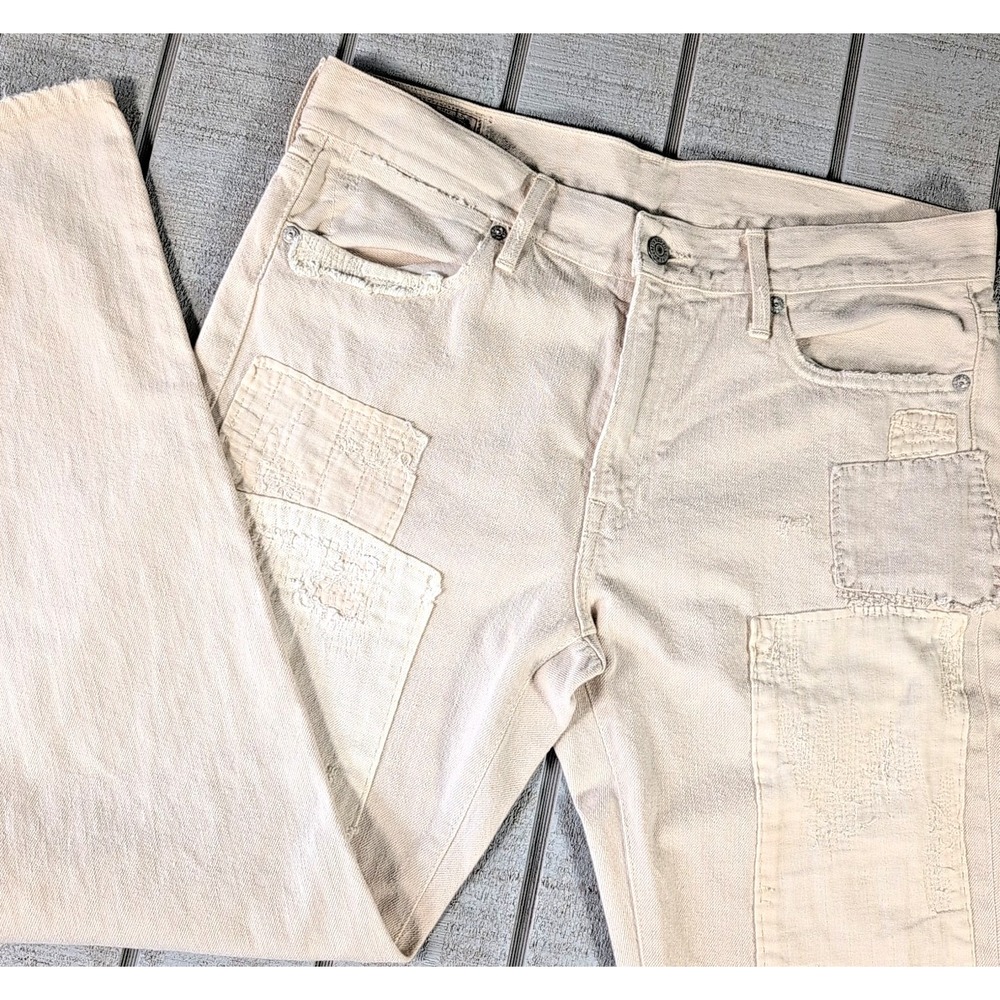 Polo Ralph‎ Lauren Patch Jeans Women's 28 Slim Cream Denim Cotton Pants